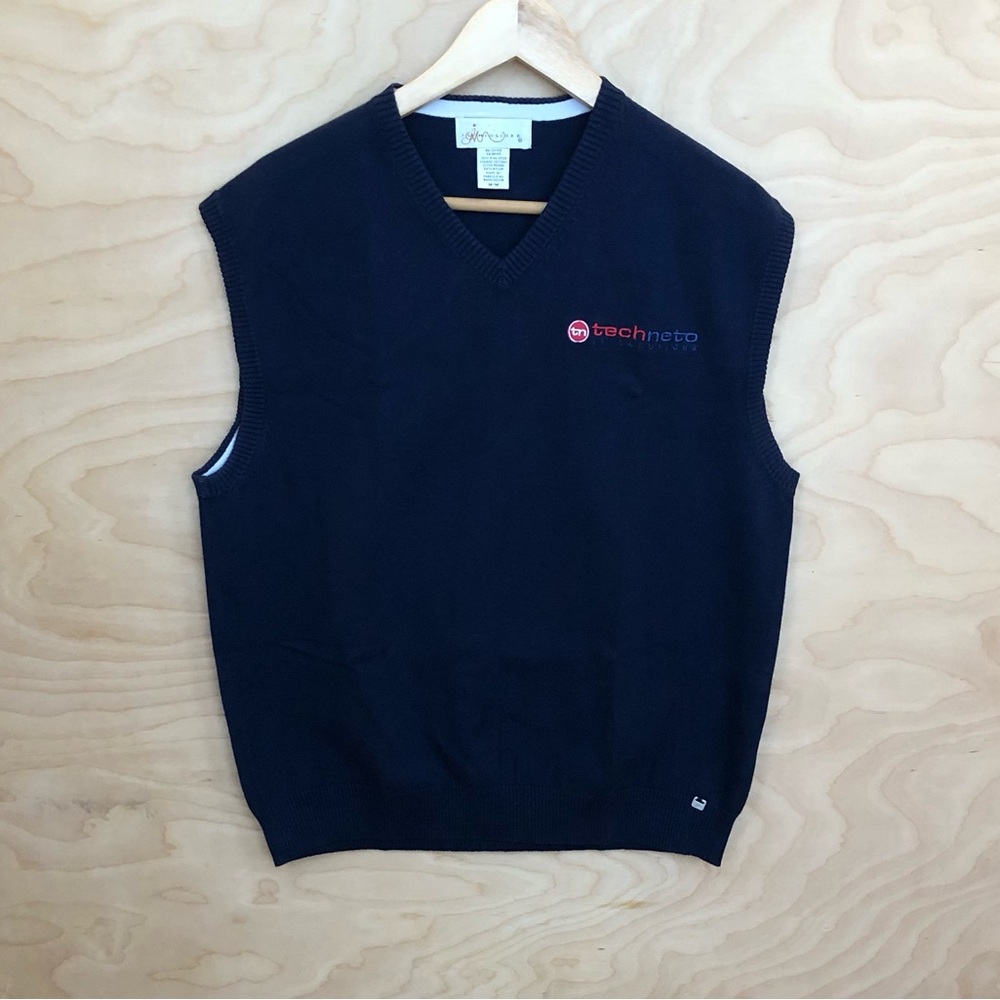 Migliore Navy Blue Sweater Vest Sleeveless V Neck Cotton Blend Mens Size M.